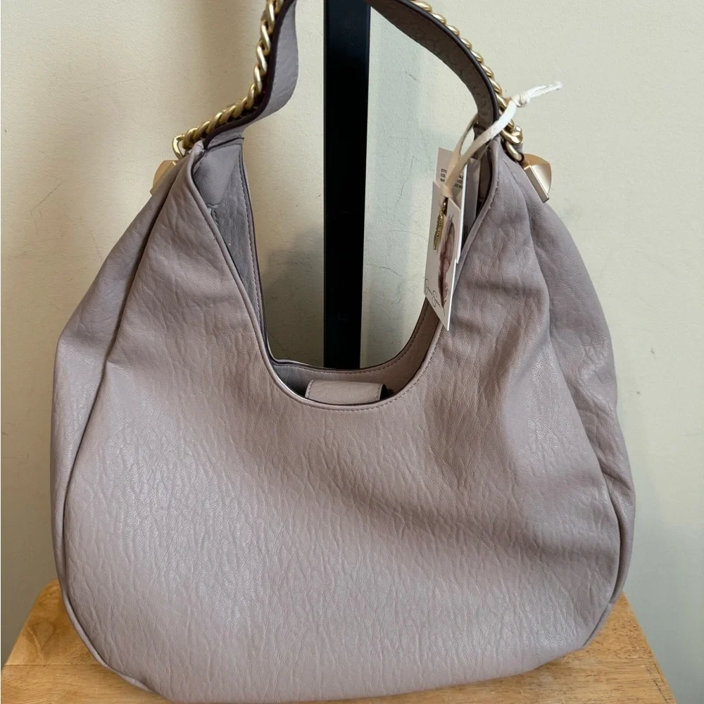 Jessica Simpson Taupe Adalee Hobo Bag with Gold Accents